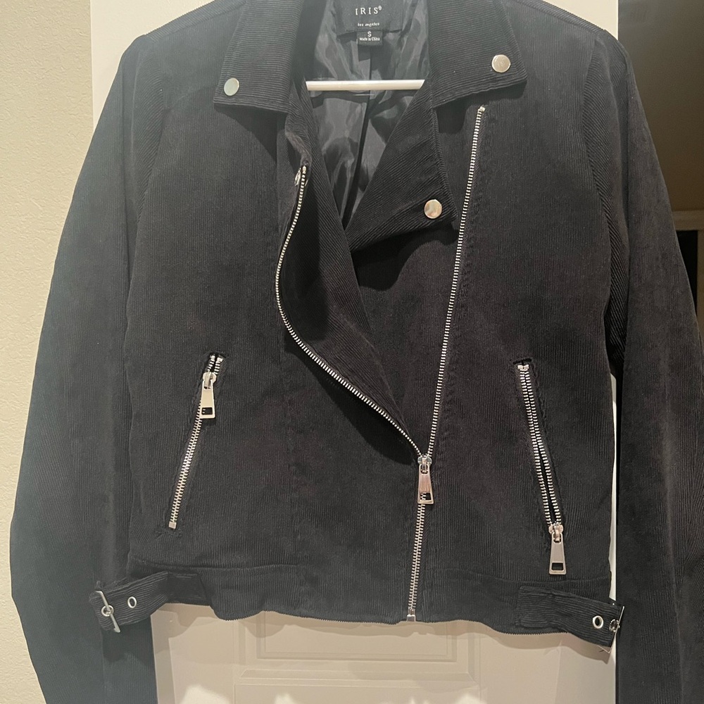 IRIS Women's Black Leather Jacket with Silver Accents